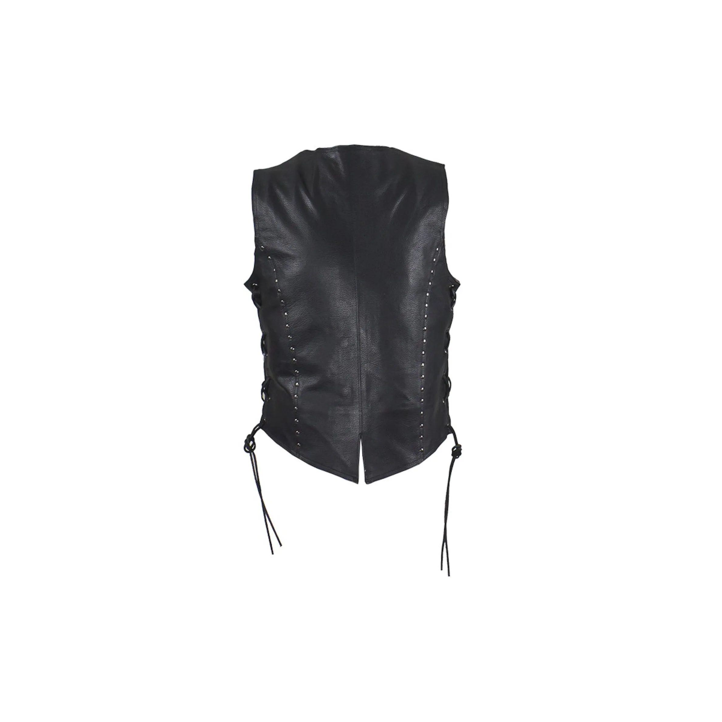 Womens Leather Motorcycle Vest With Studded Front Gun Pockets Side Laces