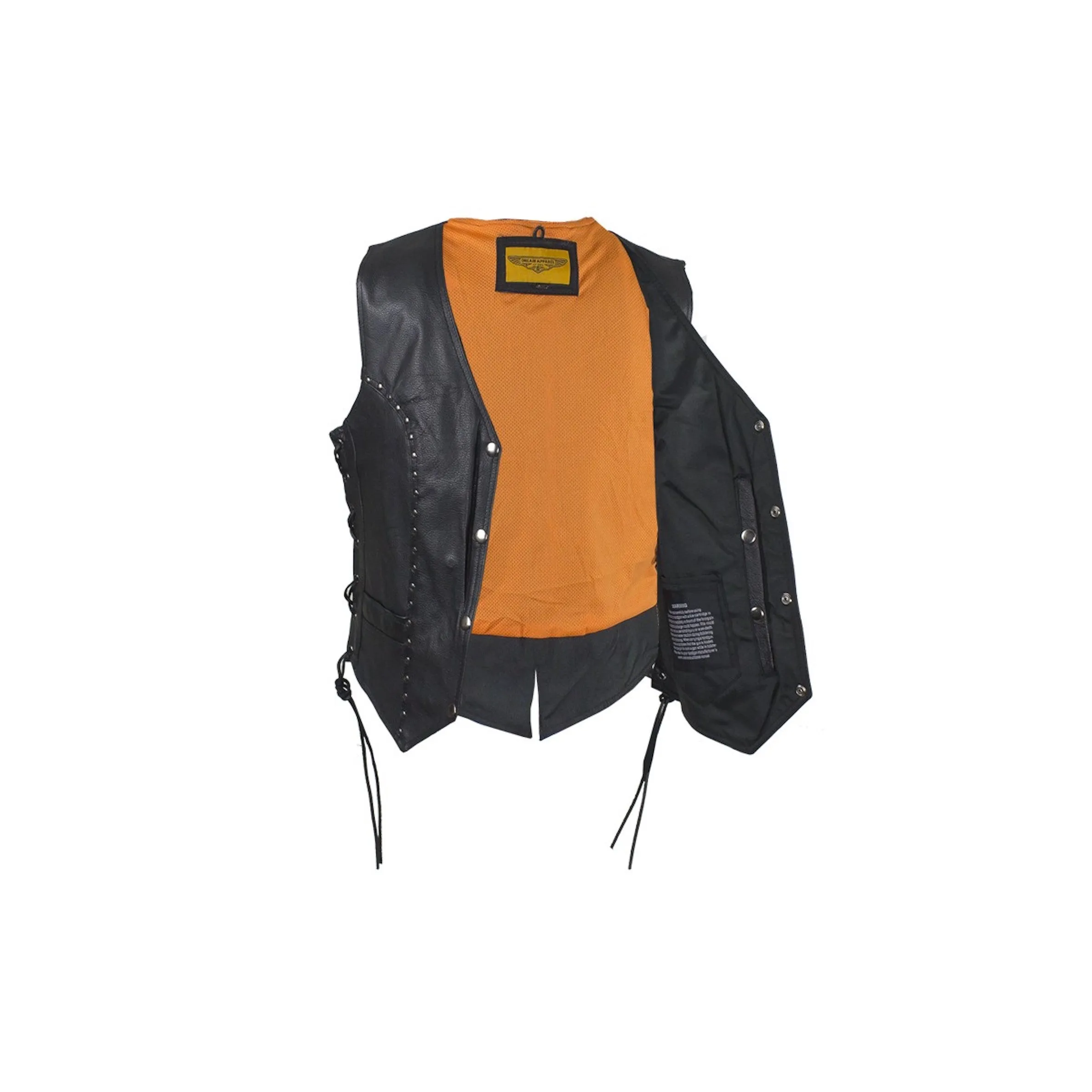 Womens Leather Motorcycle Vest With Studded Front Gun Pockets Side Laces