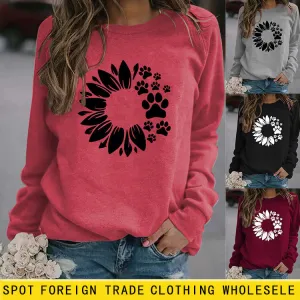 Women's Tops Sunflower Dog Print Casual Long-sleeved Sweatshirt