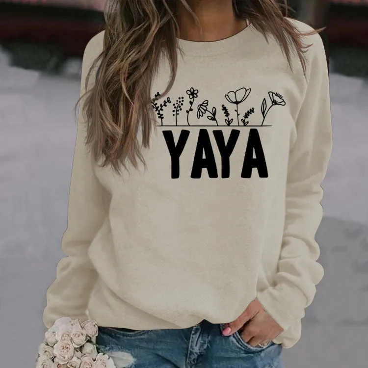 YAYA Plant Flower Letters Round Neck Long-sleeved Women's Sweatshirt