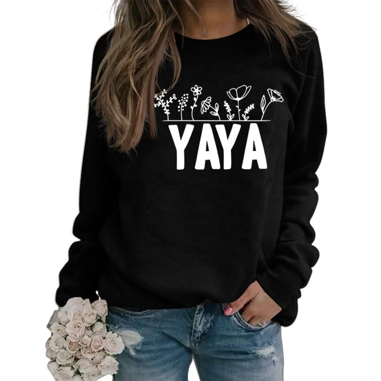 YAYA Plant Flower Letters Round Neck Long-sleeved Women's Sweatshirt