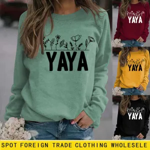 YAYA Plant Flower Letters Round Neck Long-sleeved Women's Sweatshirt