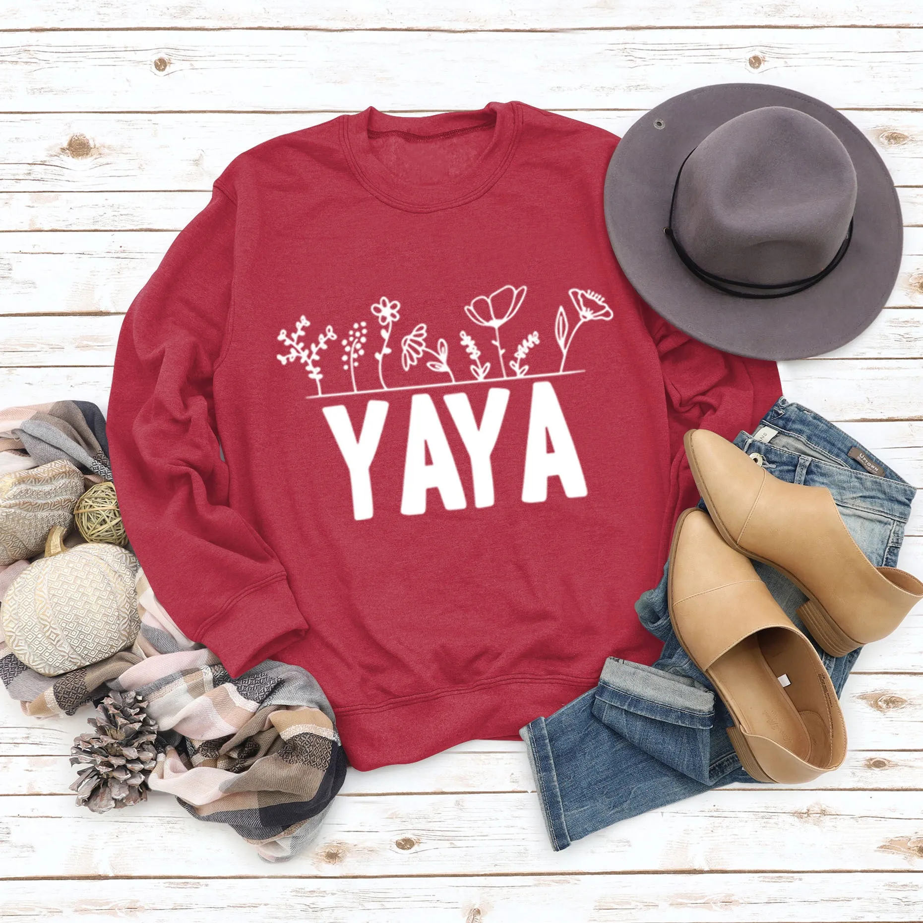 YAYA Plant Flower Letters Round Neck Long-sleeved Women's Sweatshirt